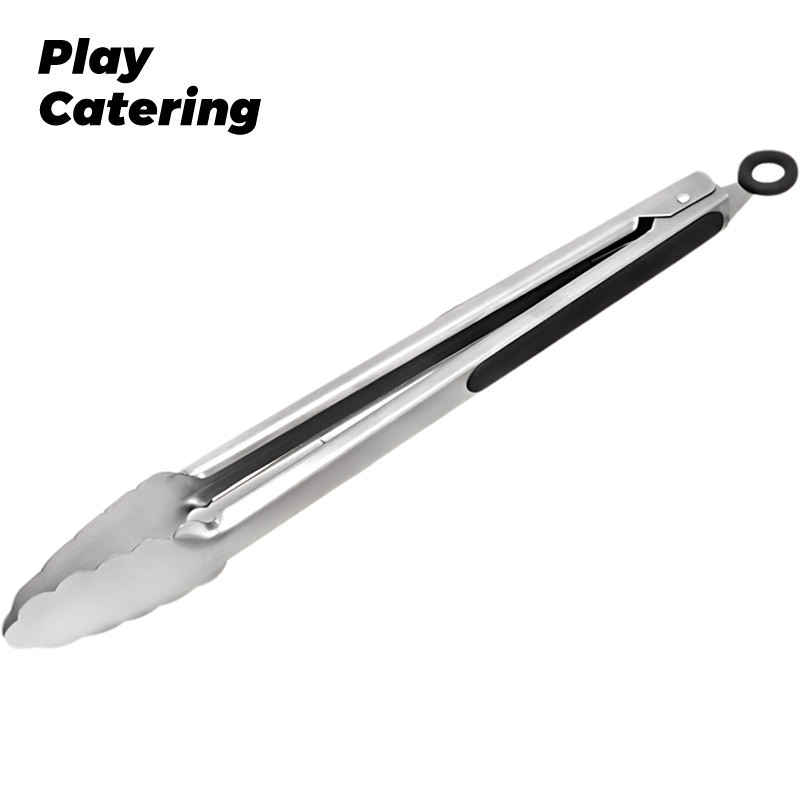 13 3/8" Stainless steel Tongs with Black Non-Slip Grip Handle