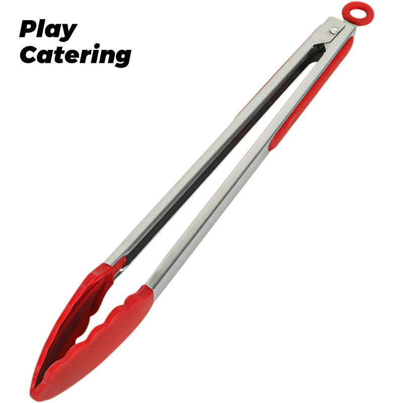 15 3/4" Stainless steel Silicone Tip Tongs with Red Non-Slip Grip Handle