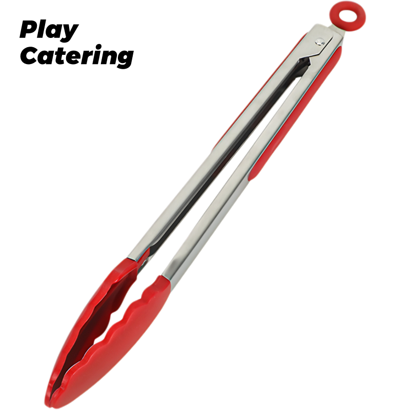 13 9/16" Stainless steel Silicone Tip Tongs with Red Non-Slip Grip Handle